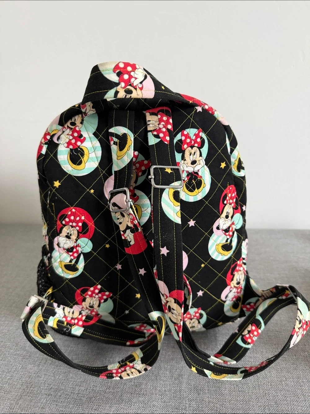 Minnie Mouse Black Quilted small Backpack with Yellow Zipper
